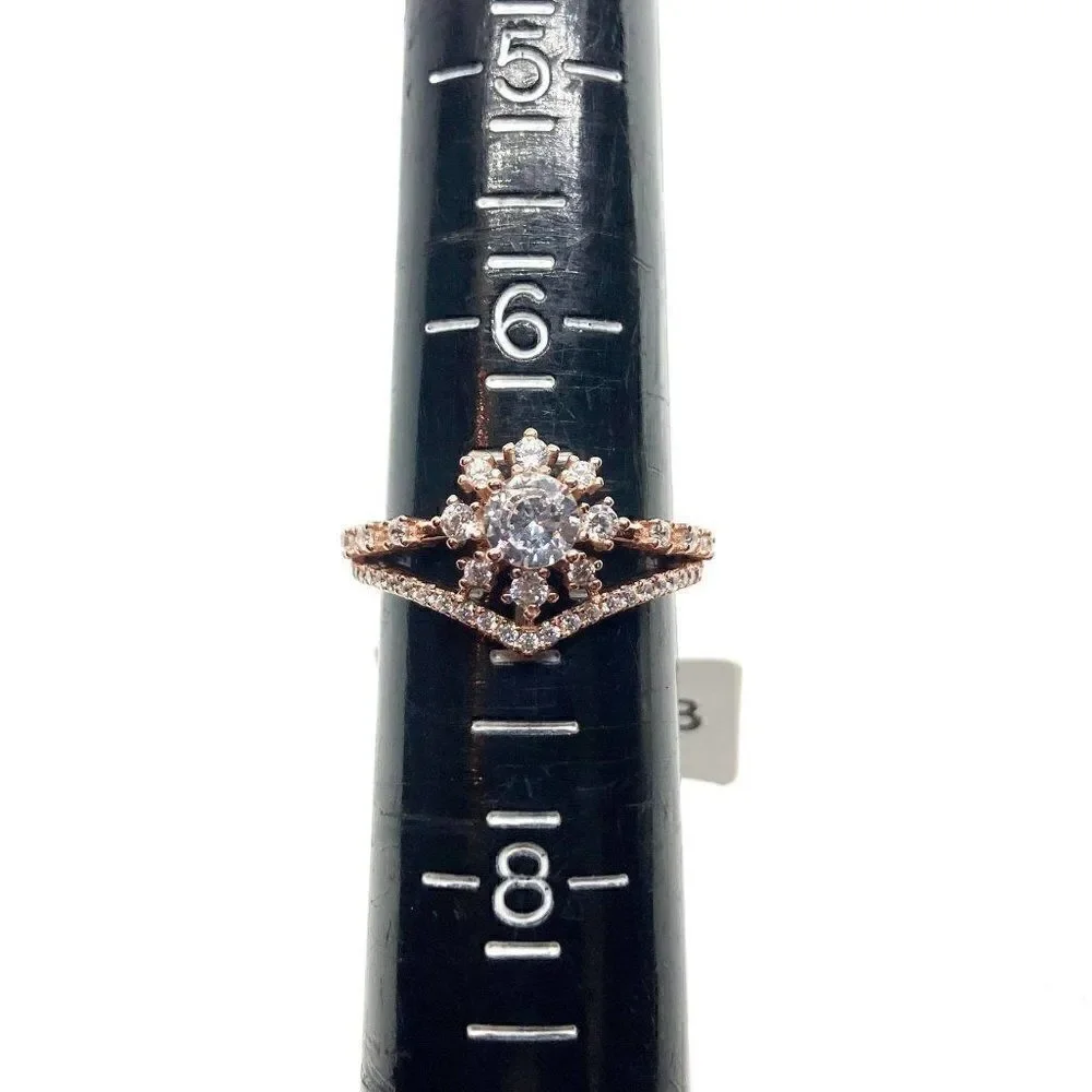 SIZE 7 925 Rose Gold Plated Snowflake Wishbone Ring